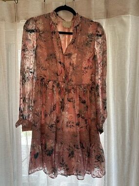 kate spade Pink Floral Sheer Long-Sleeve Tiered Dress